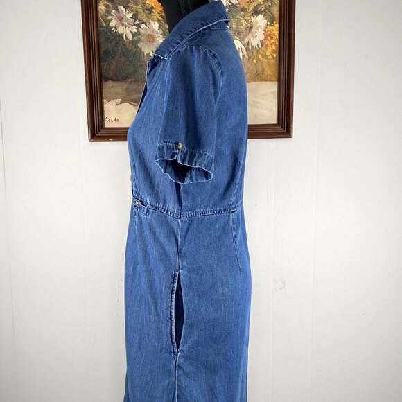 Vintage Appleseeds PETITES Button Up Maxi Denim Dress Women's 6P Blue Casual - Picture 3 of 13